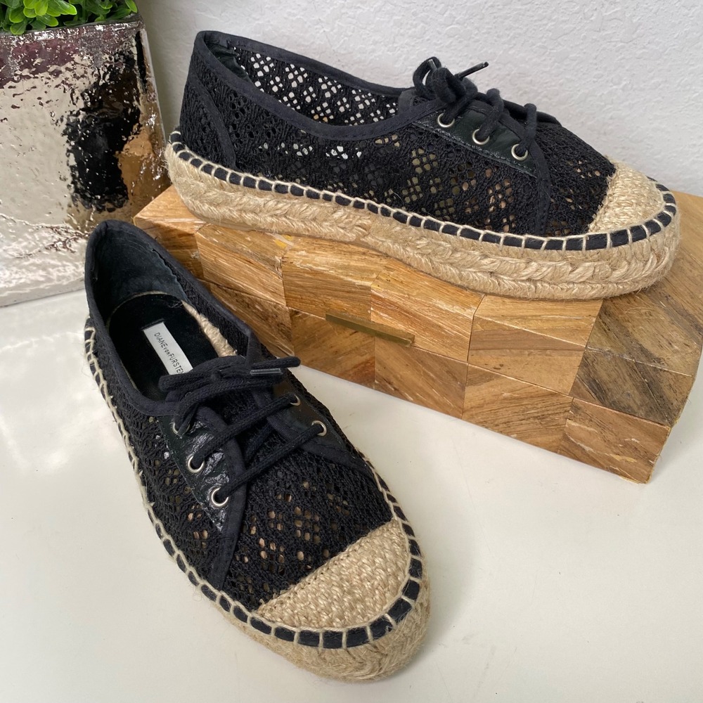 Diane von Furstenberg‎ Espadrille Sneakers Black Lace Up Size 37 EU/6.5 US